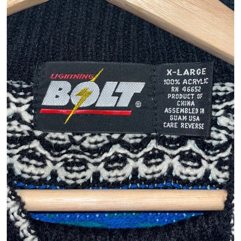 Lightning Bolt Vintage Multicolor Crewneck Sweater Biggie Coogi Style Men's XL - Picture 4 of 7